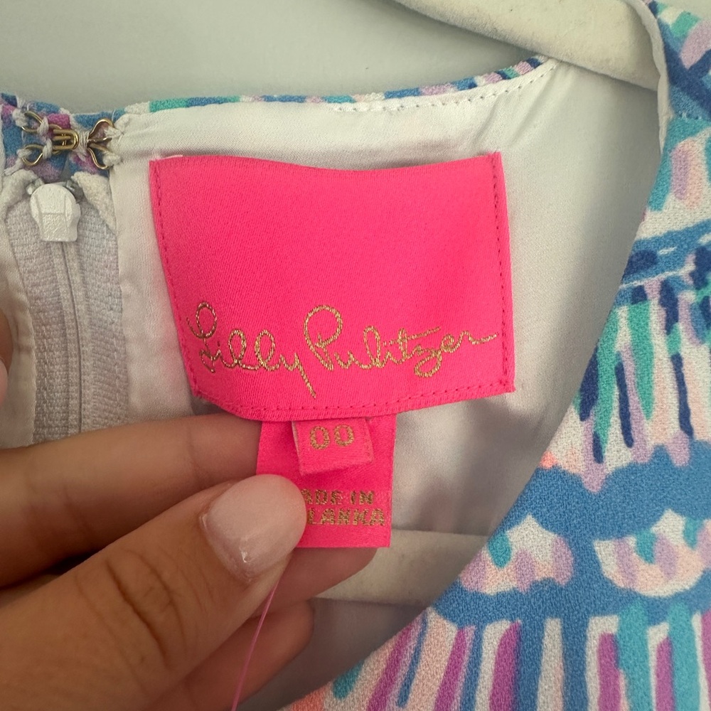 Lilly Pulitzer Sleeveless Printed Shift Dress - Blue, Pink, White - Picture 5 of 8